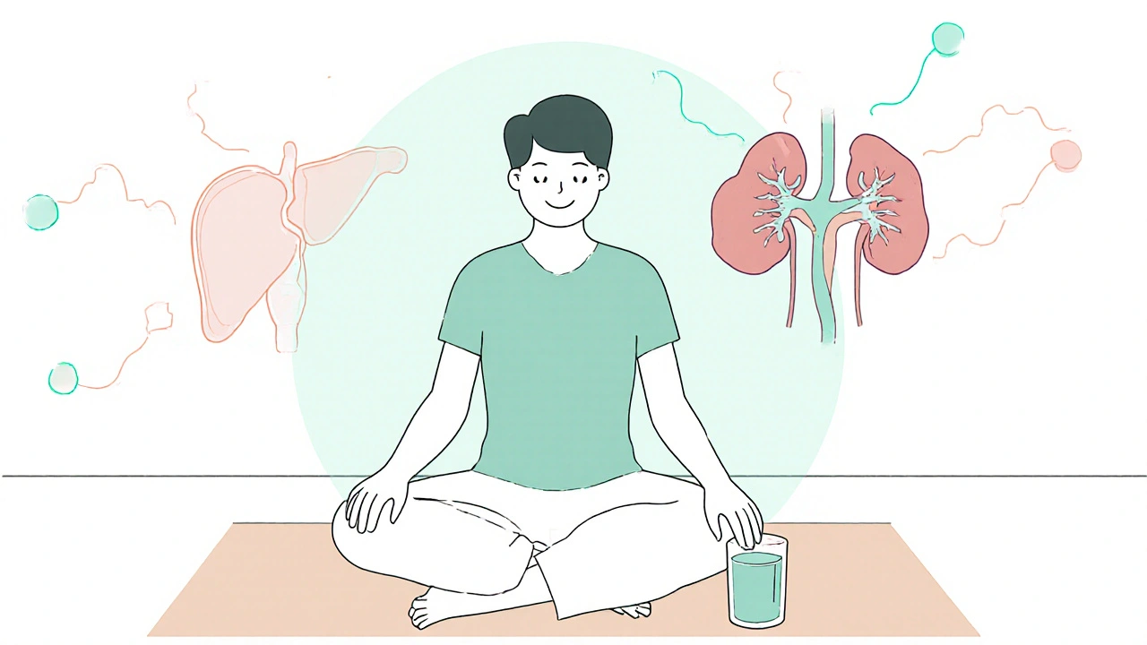 Personne assise après le massage, entourée d&#039;une aura lumineuse symbolisant la détox.