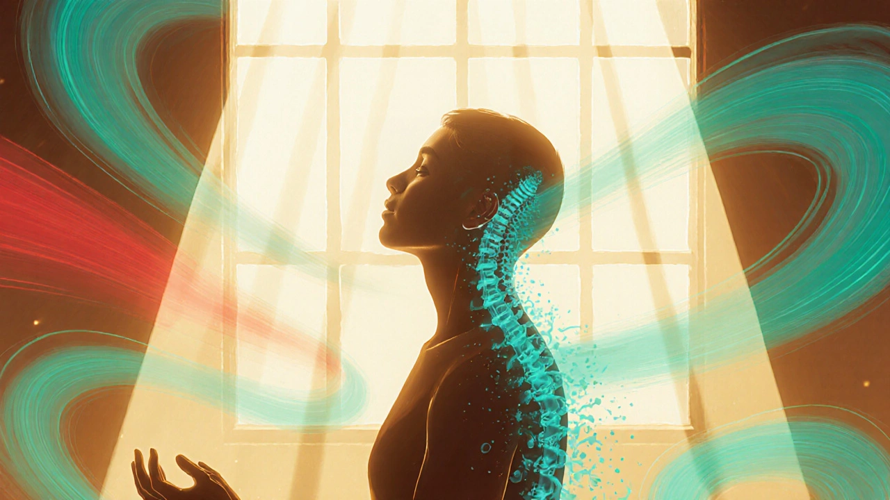 Personne détendue respirant, illustrant la réduction du stress après la thérapie.