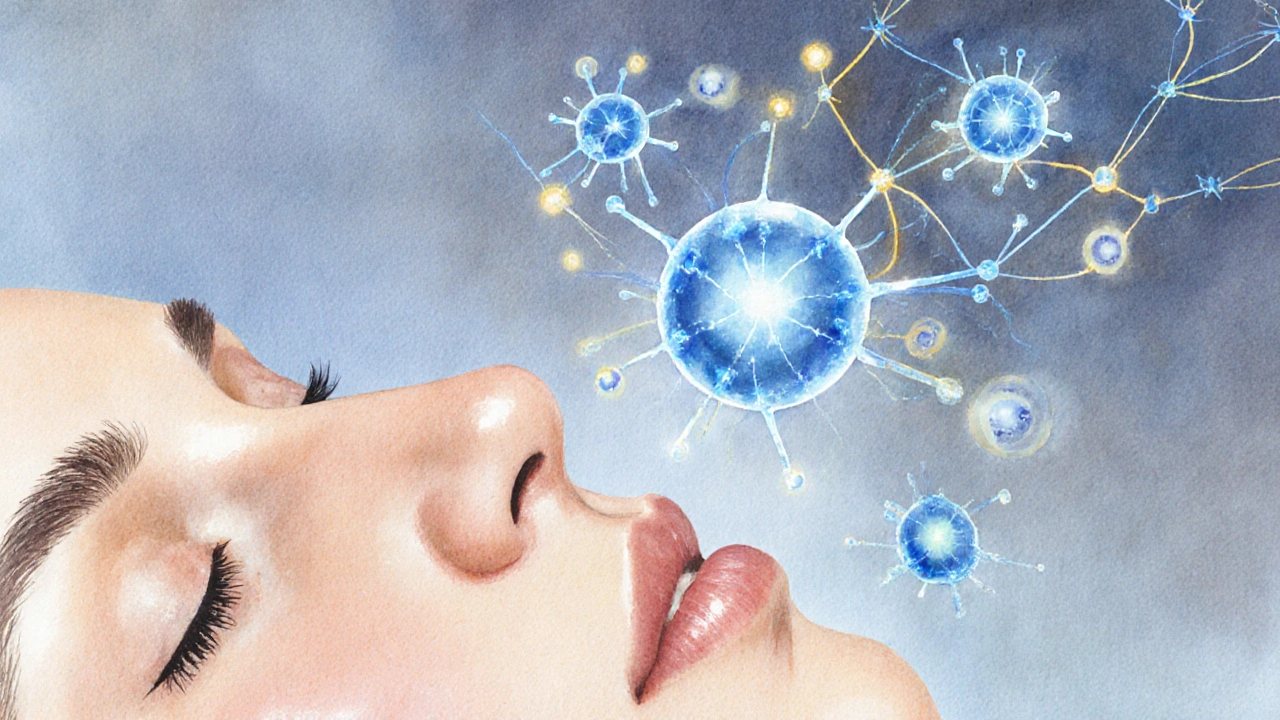 Représentation artistique des composants actifs de la mucosité de limace stimulant la régénération cutanée.