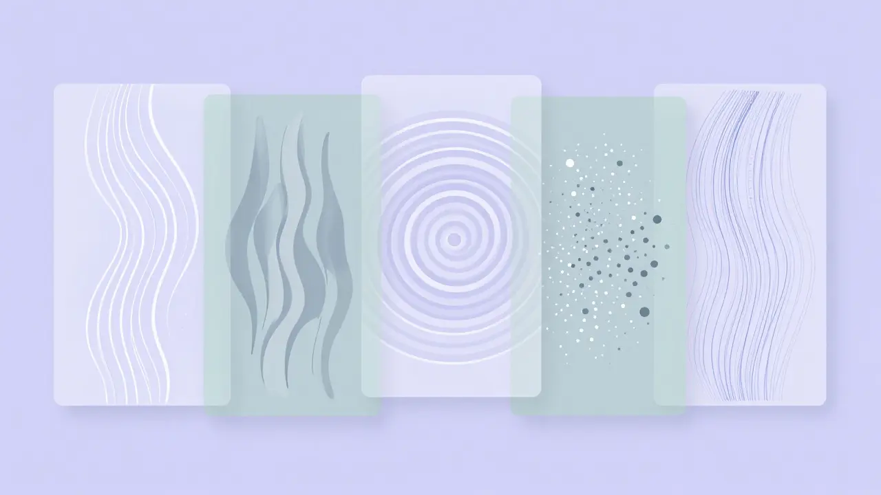 Illustration artistique des cinq techniques du massage suédois sous forme de lignes abstraites colorées.