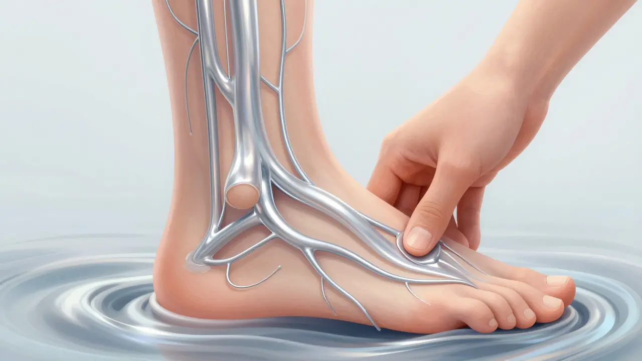 Illustration du flux lymphatique se libérant grâce à la stimulation d'un point réflexe.