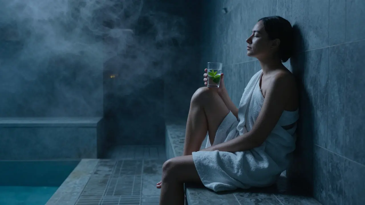Personne se reposant calmement après une séance de hammam