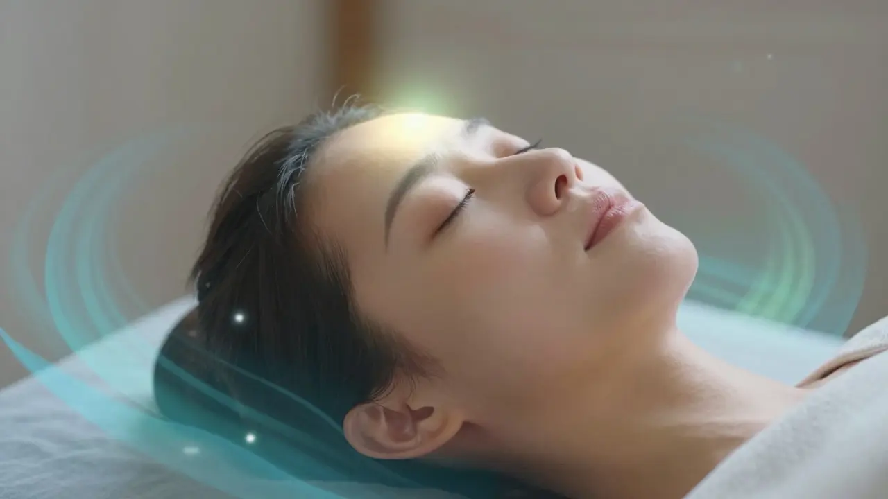Visage relaxé avec une lueur apaisante symbolisant la paix
