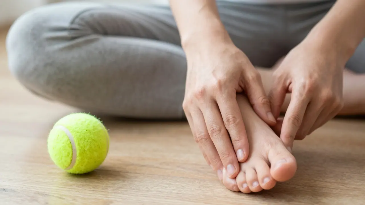 Auto-massage des pieds avec une balle de tennis
