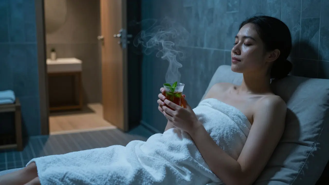 Personne se reposant avec du thé après une séance