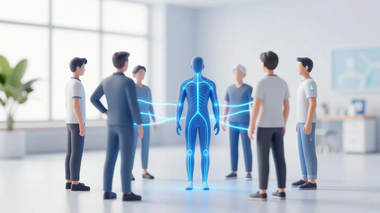 Figures abstraites connectées symbolisant la santé globale