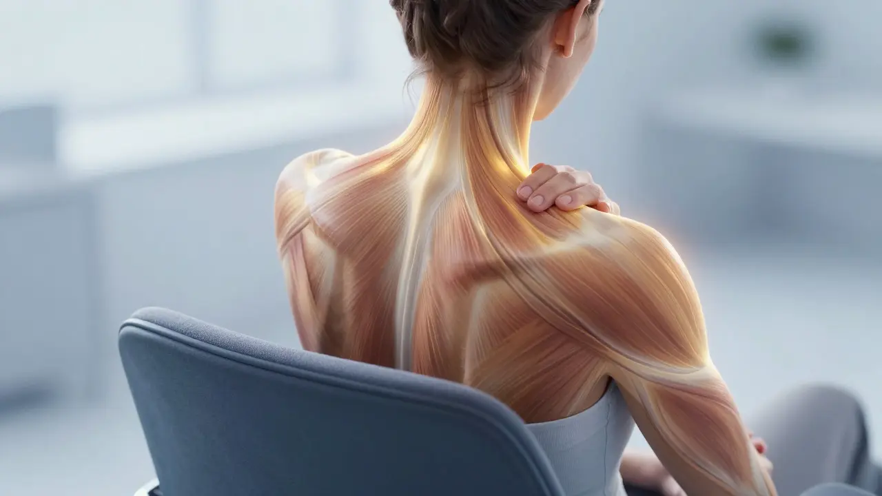 Lumière dorée sur les épaules d'une personne assise, soulagement du stress