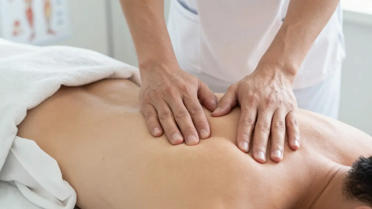Mains de thérapeute pratiquant un massage profond sur le dos