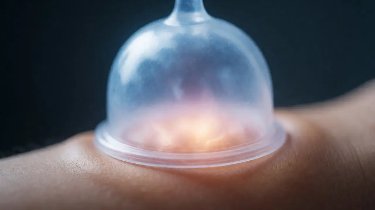 Gros plan d'une ventouse soulevant la peau pour stimuler la circulation