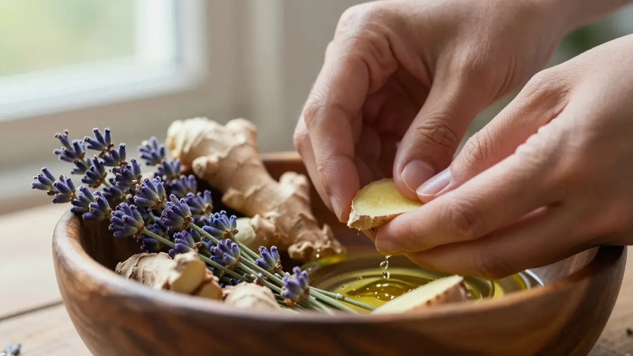 Mains préparant des remèdes à base de plantes et d'huile de coco naturels